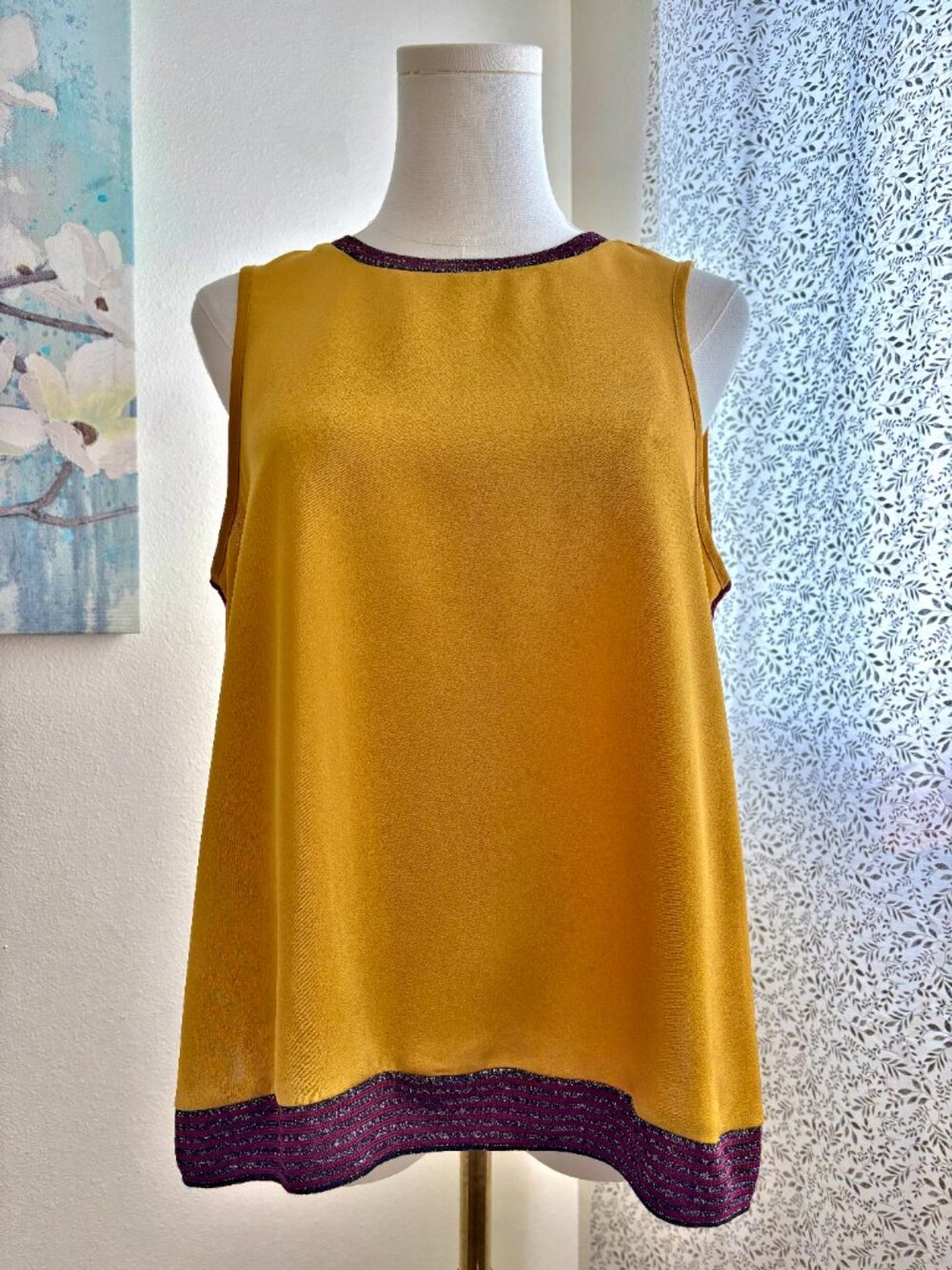 Scotch & Soda Maison Scotch Mustard Sleeveless Side Slit Satin Blouse Women's Sm